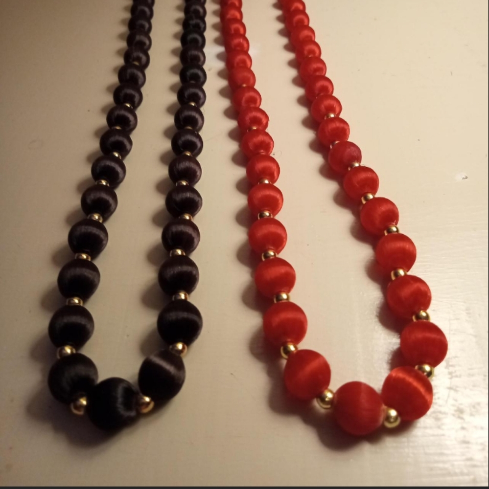 Vintage Satin Bead Necklaces Set Of 2 - Picture 1 of 3